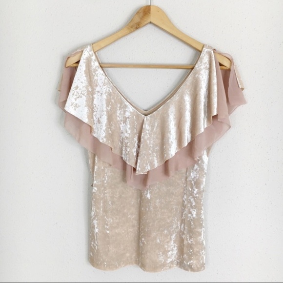 WHITE HOUSE BLACK MARKET Velvet Flounce Top in Antique Blush - Picture 2 of 10